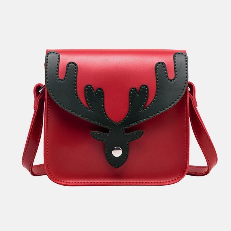 Kobiety Faux Leather Kontrastowy Kolor Christmas Elk Pattern Mała Kwadratowa Torba Torba Na Ramię Crossbody Bag