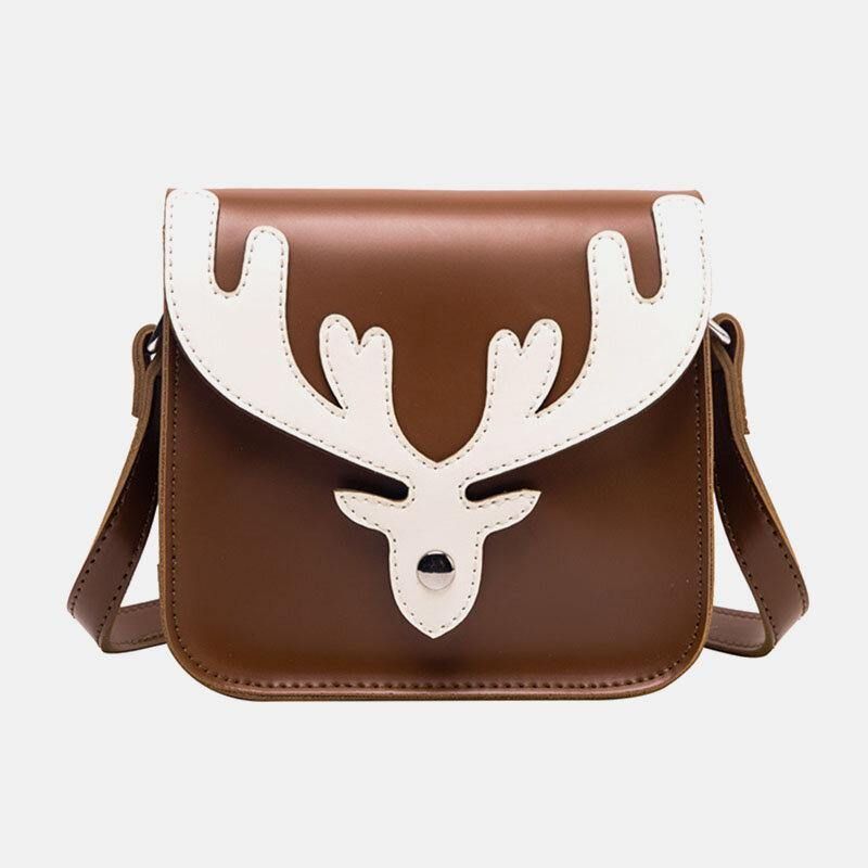 Kobiety Faux Leather Kontrastowy Kolor Christmas Elk Pattern Mała Kwadratowa Torba Torba Na Ramię Crossbody Bag