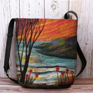 Kobiety Jagnięce Włosy Jesień Naturalna Scena Kolorowa Torba Na Ramię Diy Torba Crossbody