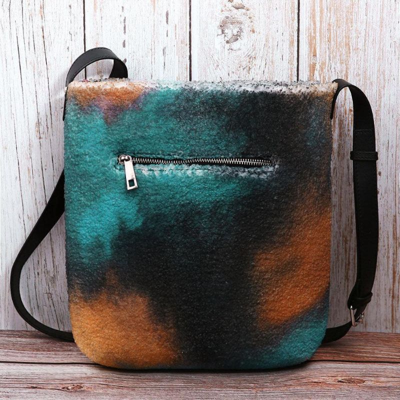 Kobiety Jagnięce Włosy Jesień Naturalna Scena Kolorowa Torba Na Ramię Diy Torba Crossbody