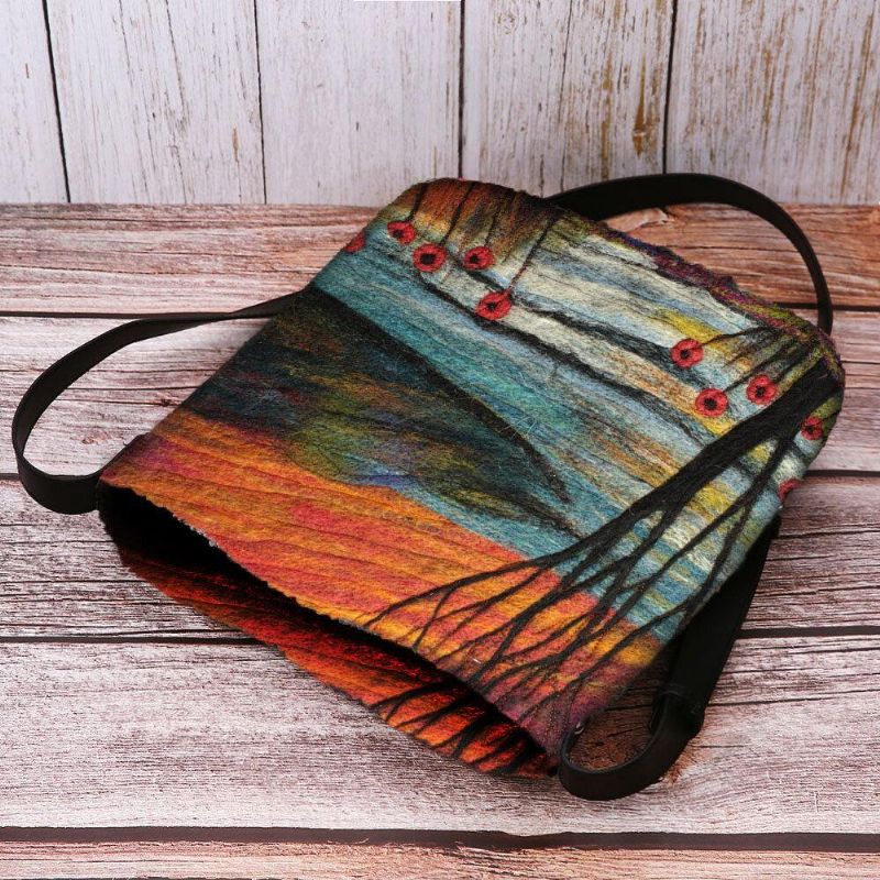 Kobiety Jagnięce Włosy Jesień Naturalna Scena Kolorowa Torba Na Ramię Diy Torba Crossbody