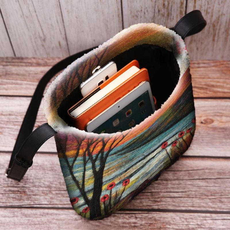 Kobiety Jagnięce Włosy Jesień Naturalna Scena Kolorowa Torba Na Ramię Diy Torba Crossbody