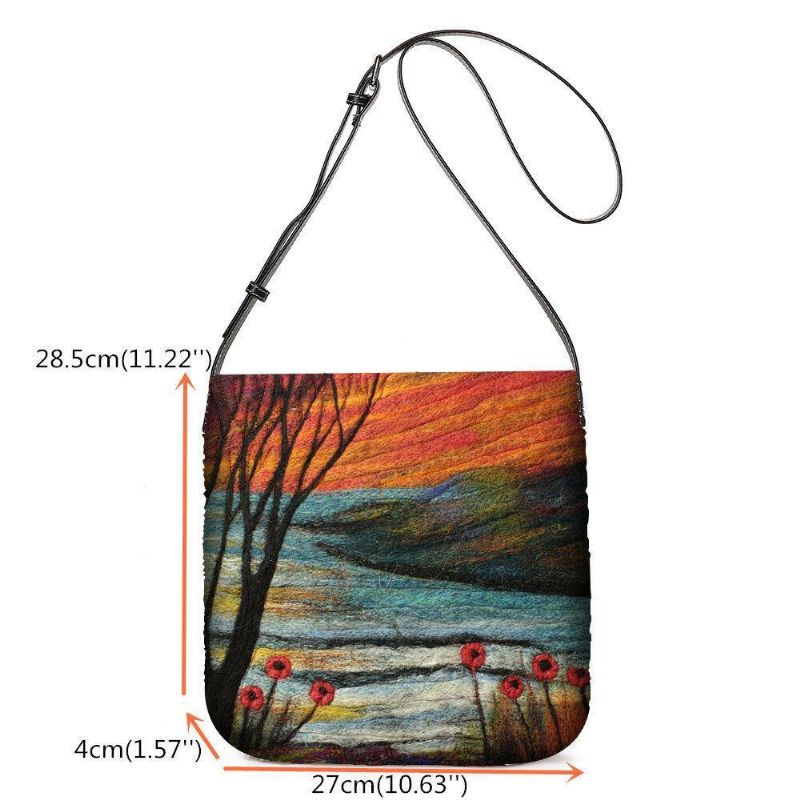 Kobiety Jagnięce Włosy Jesień Naturalna Scena Kolorowa Torba Na Ramię Diy Torba Crossbody