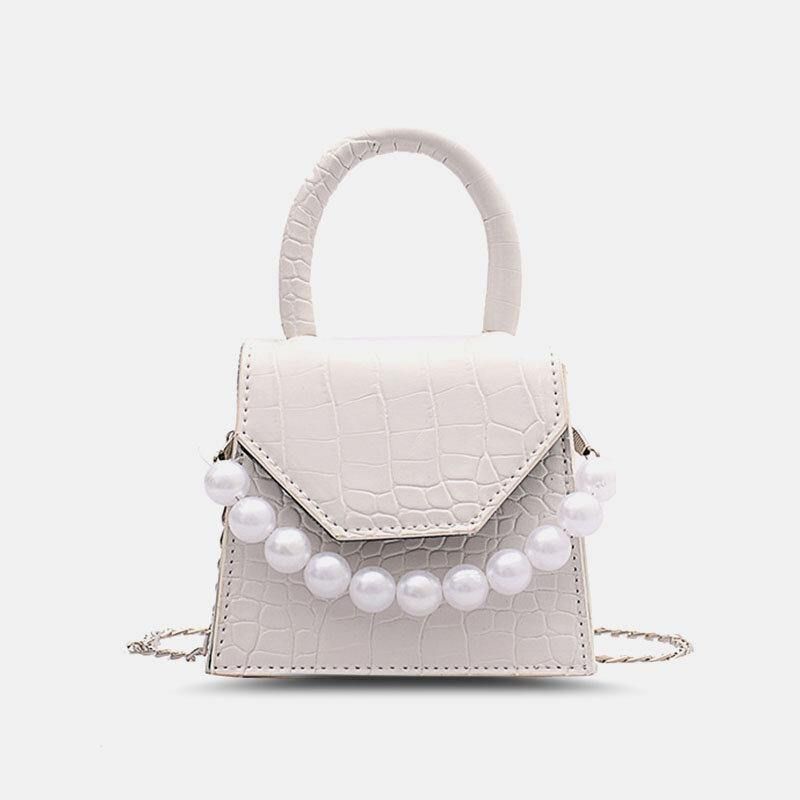 Kobiety Pearls Chain Decor Flap Wytłaczany Wzór Węża Mini Torebka Crossbody Bag Torba Na Ramię