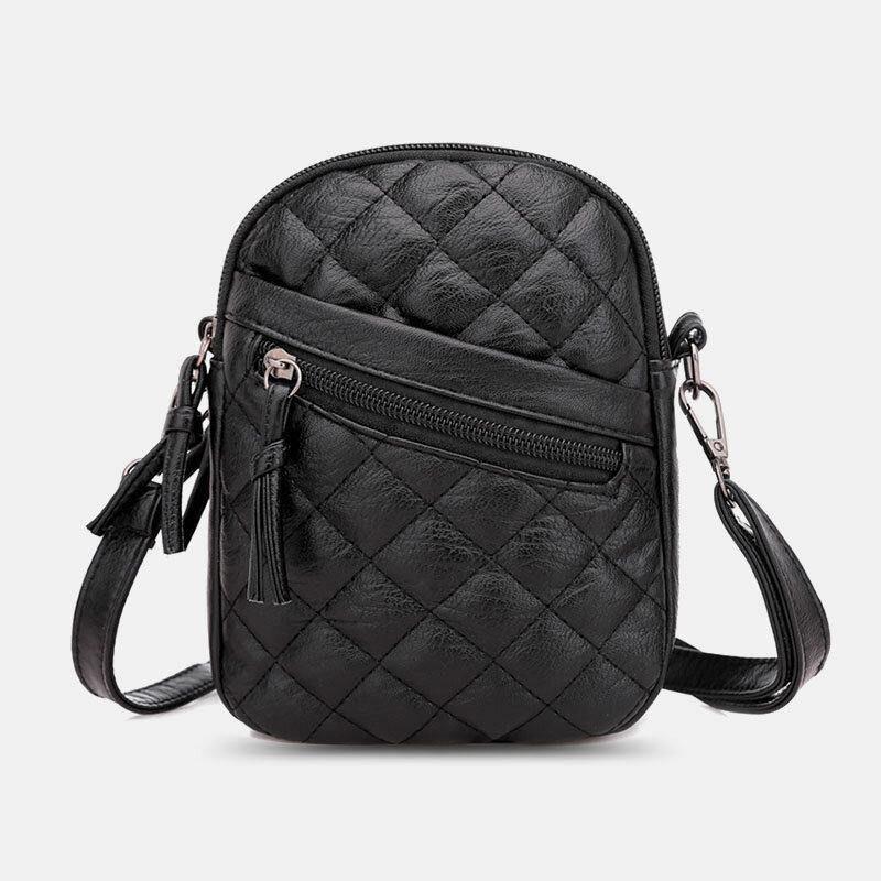 Kobiety Pu Leather Argyle Pattern Otwór Na Słuchawki Codzienne 6.3 Cala Torba Na Telefon Torby Crossbody Torba Na Ramię