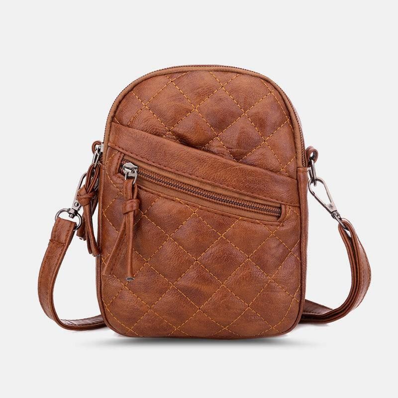 Kobiety Pu Leather Argyle Pattern Otwór Na Słuchawki Codzienne 6.3 Cala Torba Na Telefon Torby Crossbody Torba Na Ramię