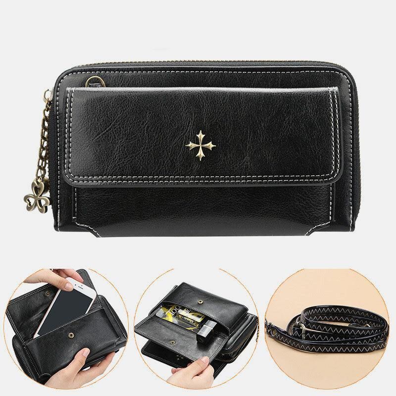 Kobiety Pu Leather Cross Flower Tassel Duża Pojemność Multi-Card Slot Phone Bag Crossbody Bag Torba Na Ramię