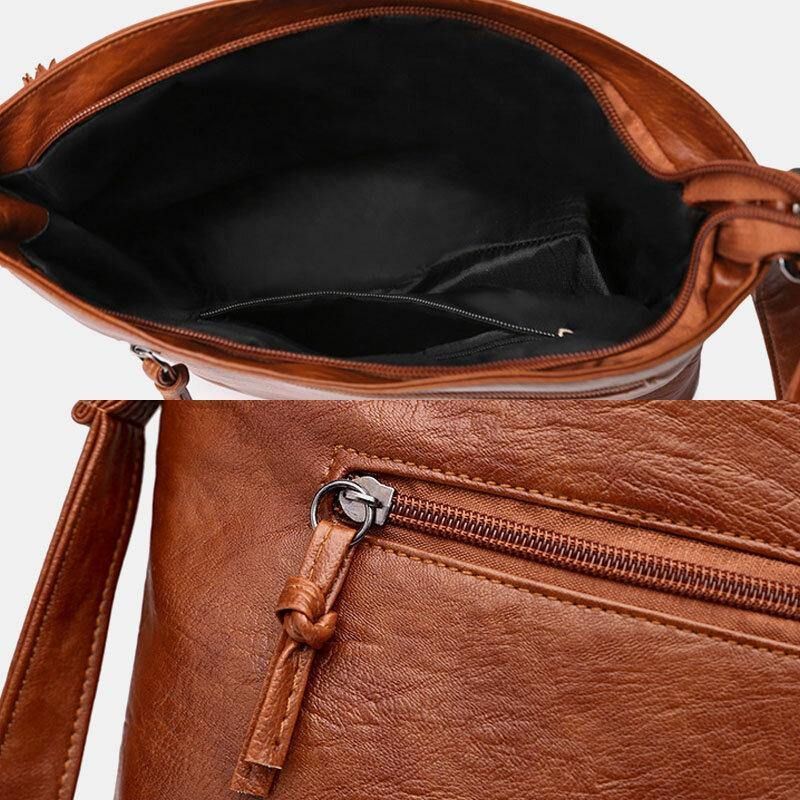 Kobiety Pu Leather Duża Pojemność Retro 6.3 Cala Multi-Kieszeni Torba Na Telefon Miękkie Torby Crossbody Torba Na Ramię