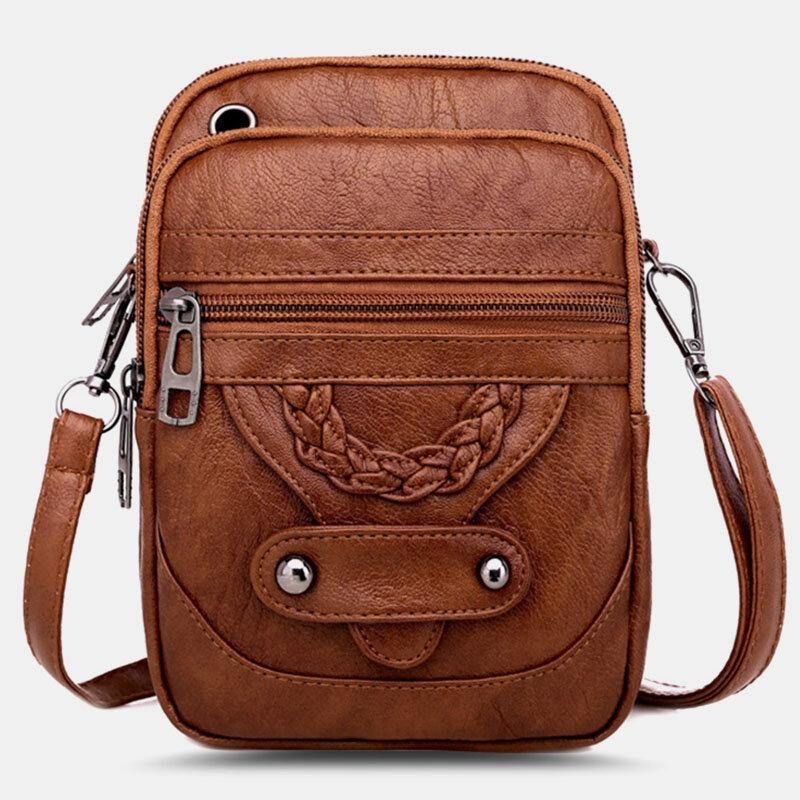 Kobiety Pu Leather Nit Słuchawki Otwór Retro 6.3 Cala Torba Na Telefon Torby Crossbody Torba Na Ramię