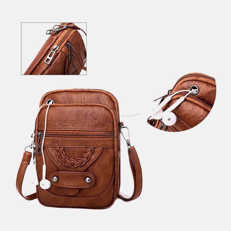 Kobiety Pu Leather Nit Słuchawki Otwór Retro 6.3 Cala Torba Na Telefon Torby Crossbody Torba Na Ramię