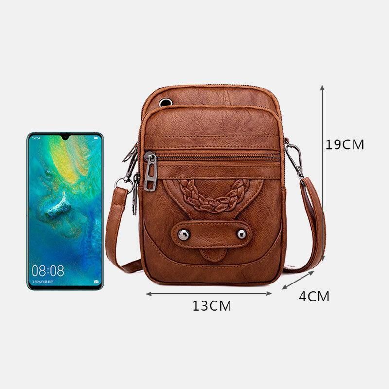 Kobiety Pu Leather Nit Słuchawki Otwór Retro 6.3 Cala Torba Na Telefon Torby Crossbody Torba Na Ramię