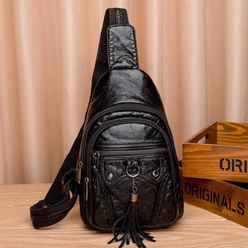 Kobiety Pu Leather Tassel Duża Pojemność Otwór Na Słuchawki Anti-Theft Crossbody Torby Torba Na Ramię Torba Na Klatkę Piersiową