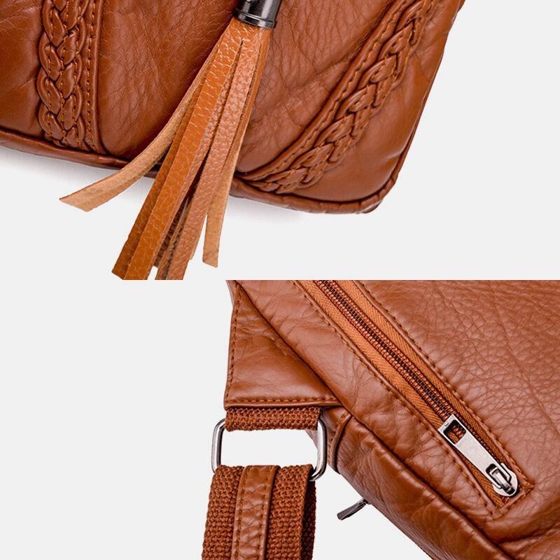 Kobiety Pu Leather Tassel Duża Pojemność Otwór Na Słuchawki Anti-Theft Crossbody Torby Torba Na Ramię Torba Na Klatkę Piersiową