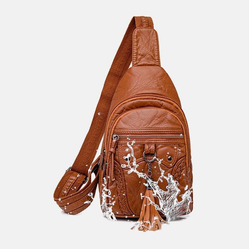 Kobiety Pu Leather Tassel Duża Pojemność Otwór Na Słuchawki Anti-Theft Crossbody Torby Torba Na Ramię Torba Na Klatkę Piersiową