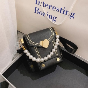 Kobiety Pu Skóra W Kształcie Serca Hasp Pearl Chain Torebka Torba Na Ramię Crossbody Torby