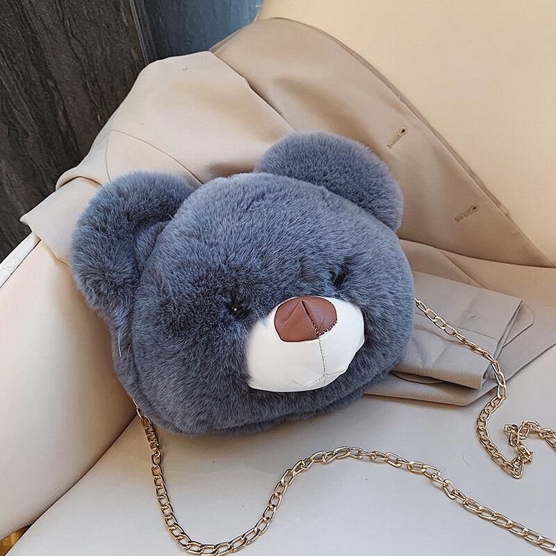 Kobiety Śliczne Pluszowe Łańcuchy Bear Chains Torba Na Ramię Crossbody