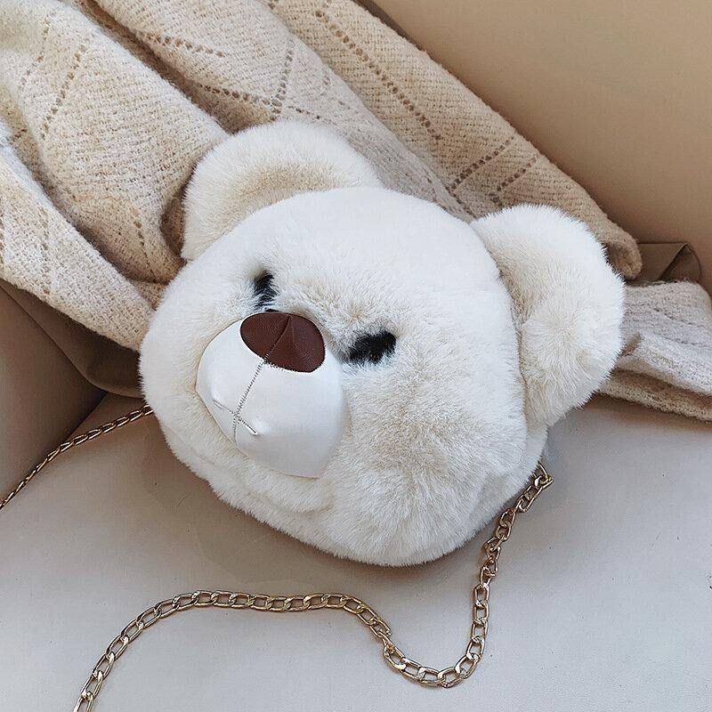 Kobiety Śliczne Pluszowe Łańcuchy Bear Chains Torba Na Ramię Crossbody