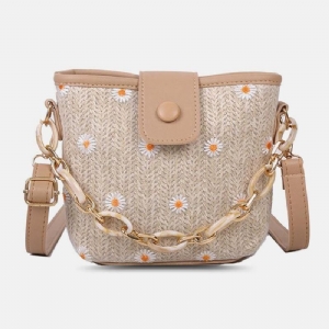 Kobiety Słoma Koronka Daisy Wzór Słonecznika Łańcuchy Z Nadrukiem Hasp Torba Crossbody Torba Na Ramię Torebka