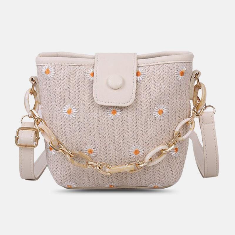 Kobiety Słoma Koronka Daisy Wzór Słonecznika Łańcuchy Z Nadrukiem Hasp Torba Crossbody Torba Na Ramię Torebka