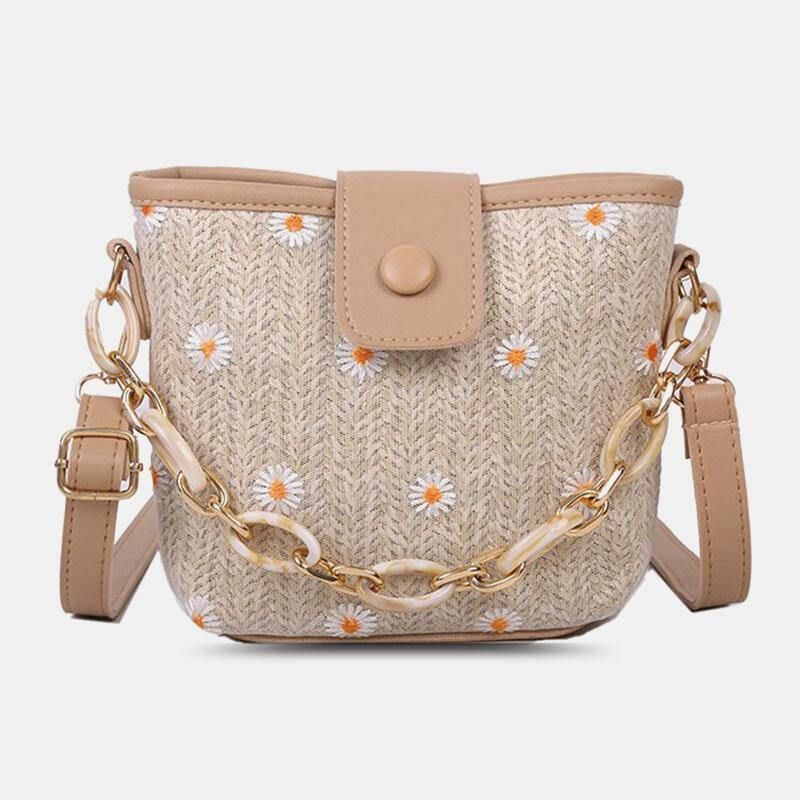 Kobiety Słoma Koronka Daisy Wzór Słonecznika Łańcuchy Z Nadrukiem Hasp Torba Crossbody Torba Na Ramię Torebka