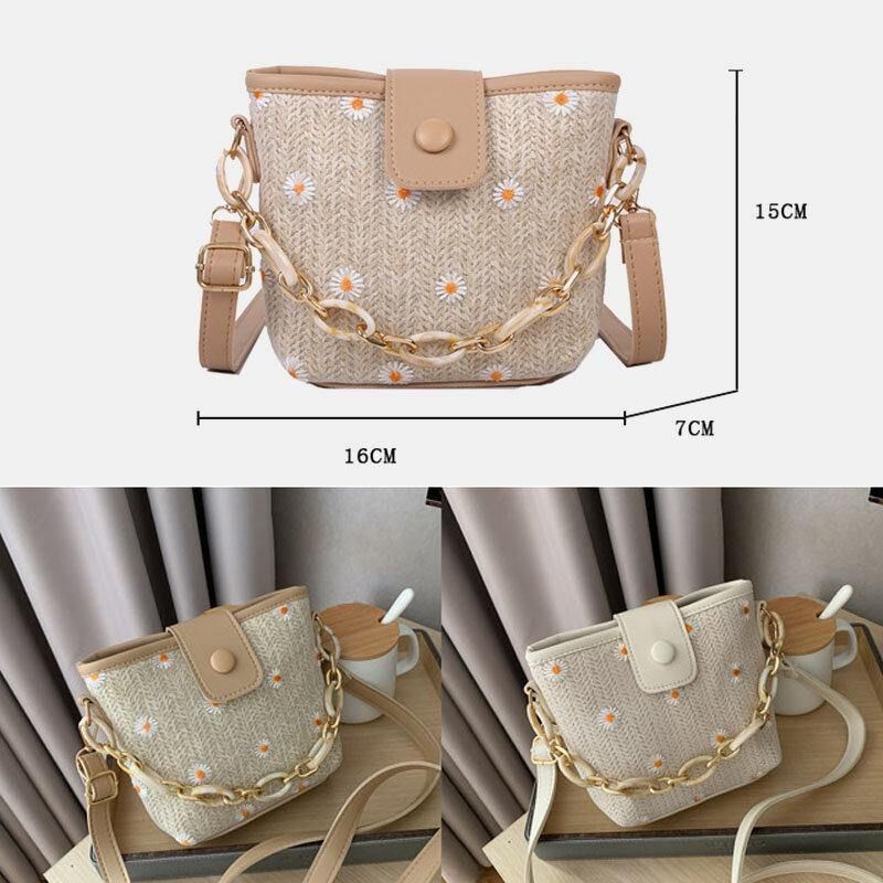 Kobiety Słoma Koronka Daisy Wzór Słonecznika Łańcuchy Z Nadrukiem Hasp Torba Crossbody Torba Na Ramię Torebka