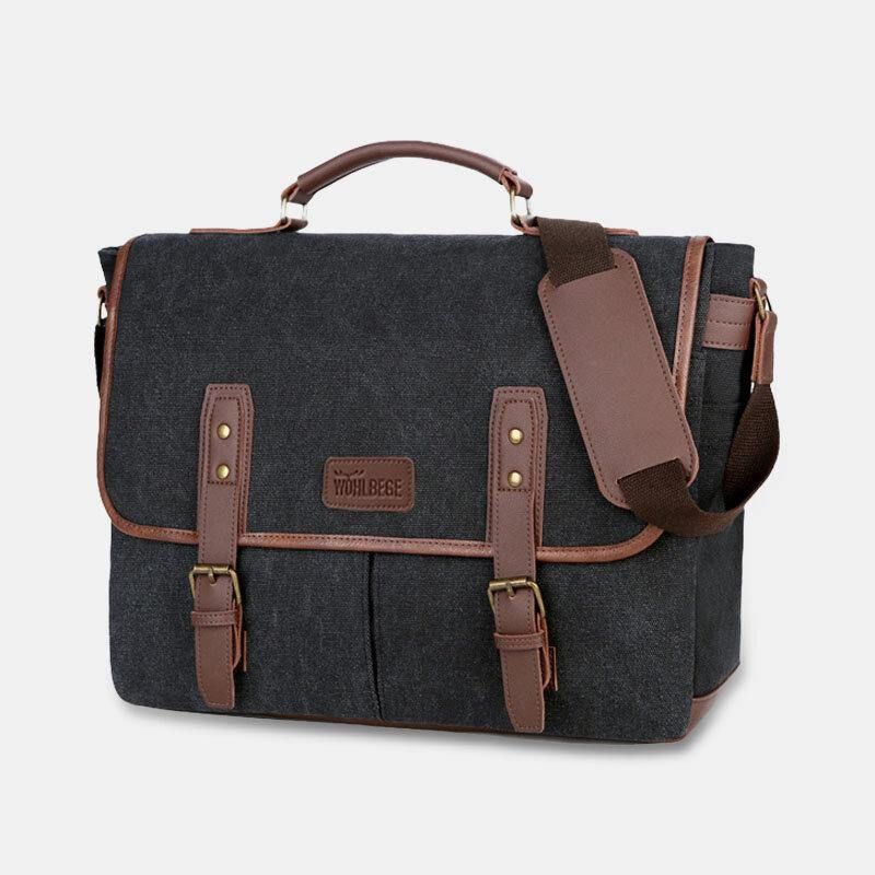 Mężczyźni Canvas Multi-Pocket Odporna Na Zużycie Torba Biznesowa W Stylu Vintage Torba Na Laptopa Torba Crossbody Torebka