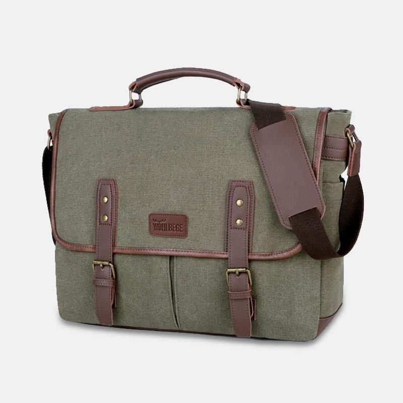 Mężczyźni Canvas Multi-Pocket Odporna Na Zużycie Torba Biznesowa W Stylu Vintage Torba Na Laptopa Torba Crossbody Torebka