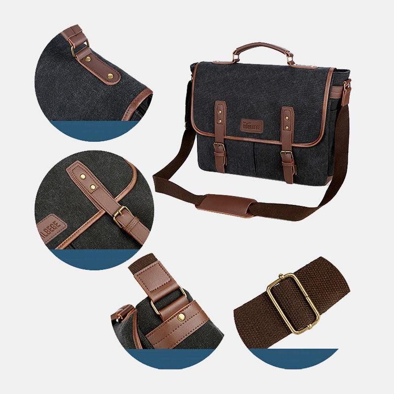 Mężczyźni Canvas Multi-Pocket Odporna Na Zużycie Torba Biznesowa W Stylu Vintage Torba Na Laptopa Torba Crossbody Torebka