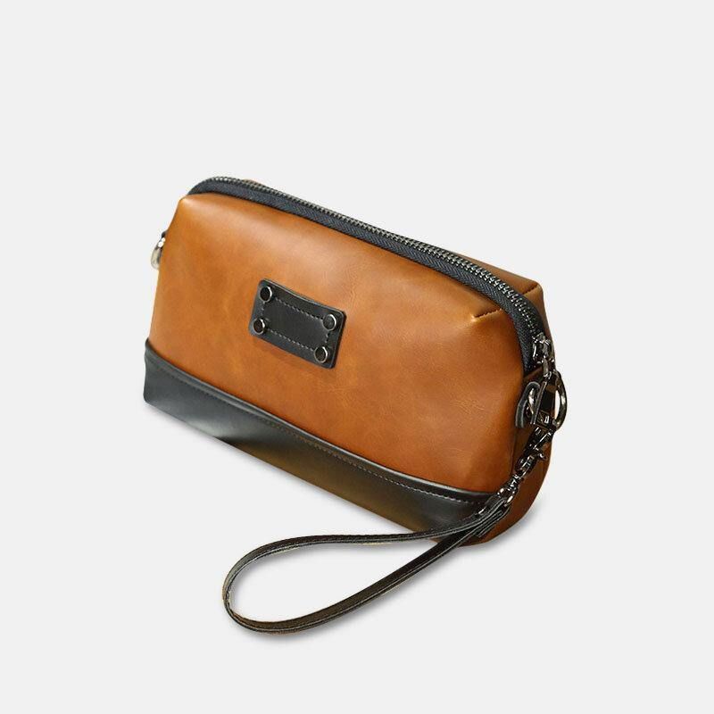 Mężczyźni Pu Leather Solid Color Anti-Theft Codzienne Torba Na Telefon Torba Na Ramię Crossbody