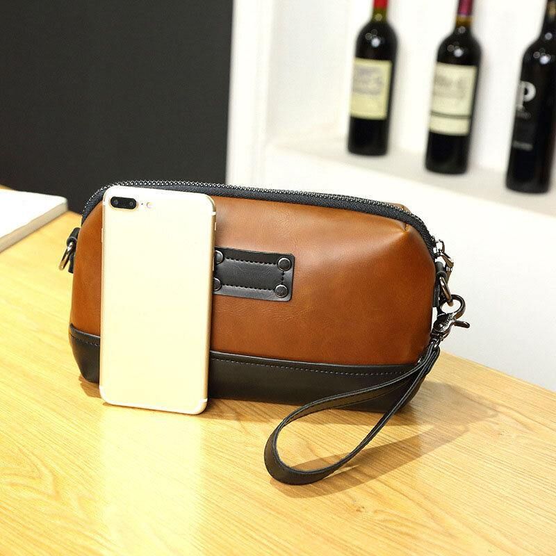 Mężczyźni Pu Leather Solid Color Anti-Theft Codzienne Torba Na Telefon Torba Na Ramię Crossbody