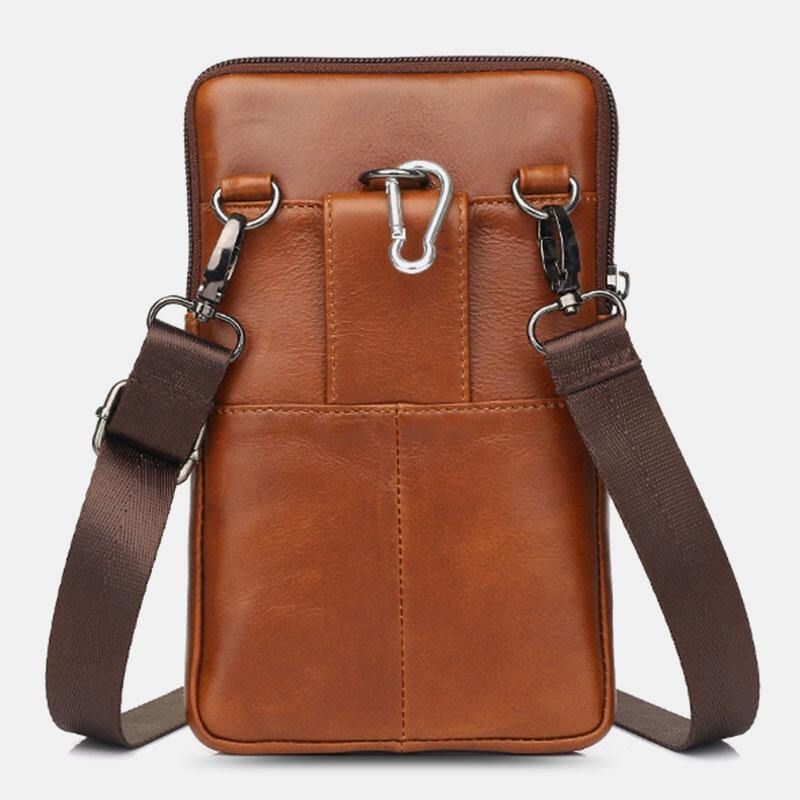 Męska Skórzana Skóra Bydlęca Vintage Business 6.5 Cala Torba Na Telefon Torba Crossbody Torba Na Pas Torba Na Ramię