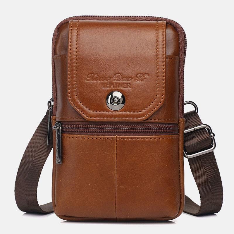 Męska Skórzana Torba Na Wiele Kart W Stylu Vintage 6.5 Cala Mini Torba Na Telefon Torba Crossbody Torba Na Pas Torba Ze Skóry Bydlęcej