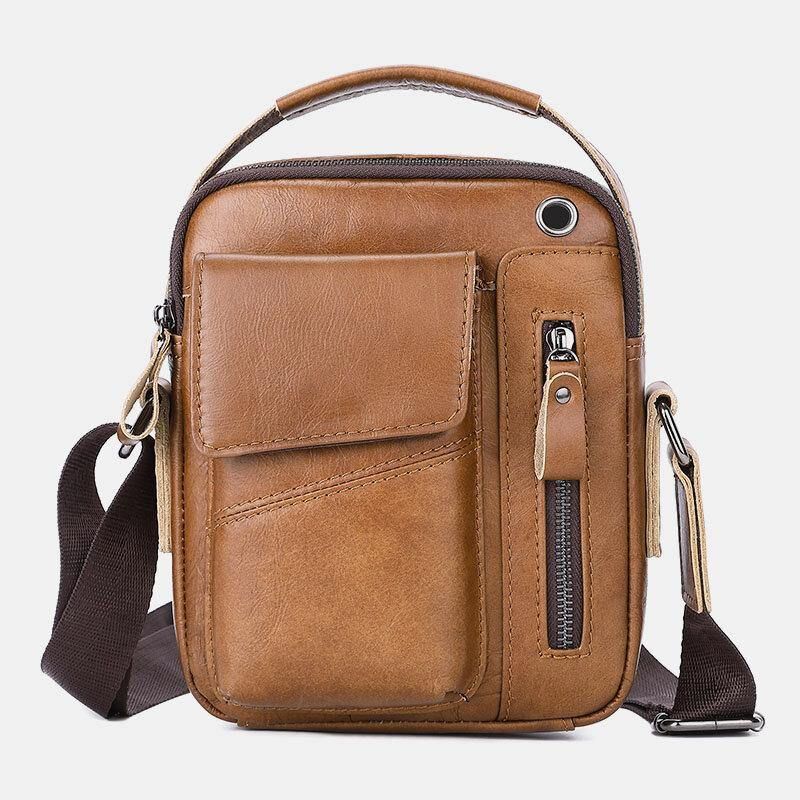 Męska Skórzana Torba Z Wieloma Kieszeniami Otwór Na Słuchawki Vintage 6.5 Cala Torba Na Telefon Torba Crossbody Torba Na Ramię Torba Kurierska