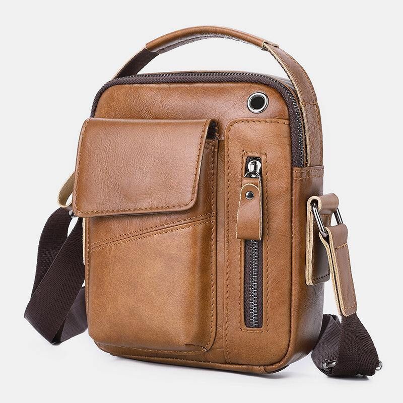 Męska Skórzana Torba Z Wieloma Kieszeniami Otwór Na Słuchawki Vintage 6.5 Cala Torba Na Telefon Torba Crossbody Torba Na Ramię Torba Kurierska