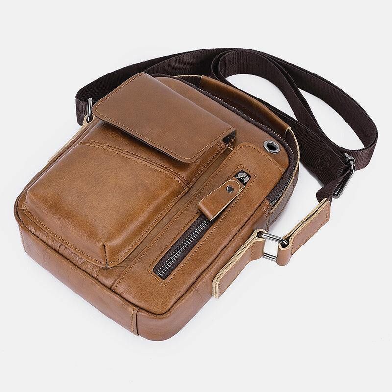 Męska Skórzana Torba Z Wieloma Kieszeniami Otwór Na Słuchawki Vintage 6.5 Cala Torba Na Telefon Torba Crossbody Torba Na Ramię Torba Kurierska