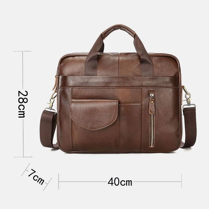 Męska Skórzana Torba Z Wieloma Kieszeniami Vintage 14-Calowa Torba Na Laptopa Teczki Torba Crossbody Torba Na Ramię Torebka