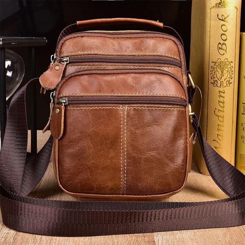 Męska Skórzana Torba Z Wieloma Kieszeniami Vintage 6.3 Cala Torba Na Telefon Torby Crossbody Torba Na Ramię Torebka