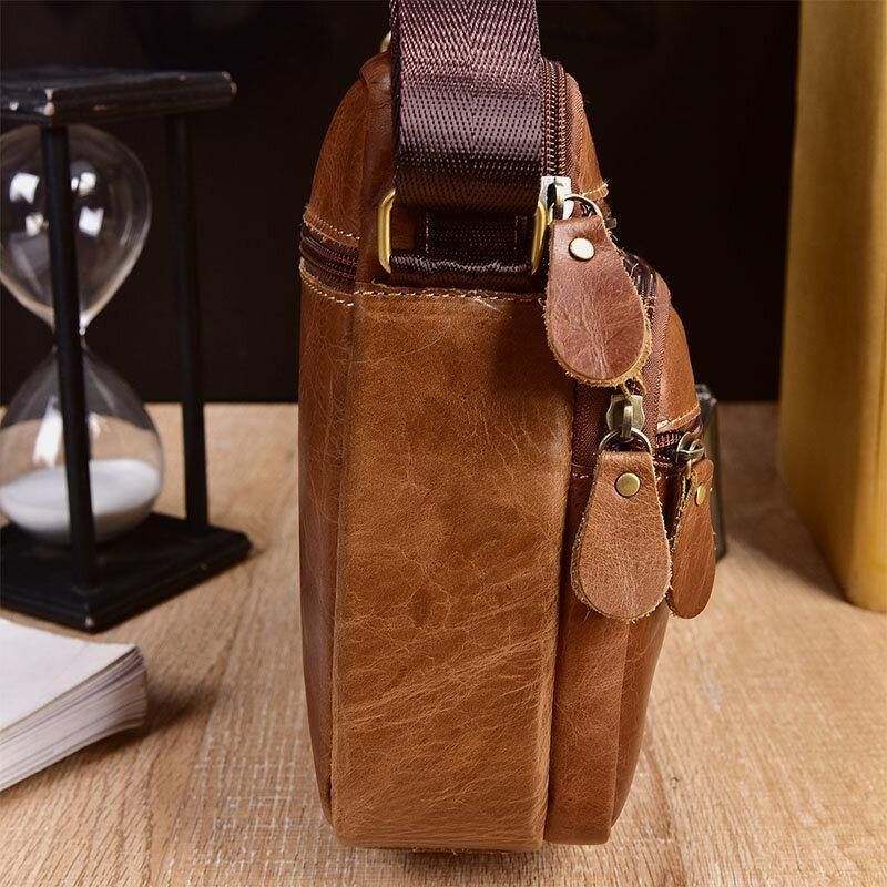 Męska Skórzana Torba Z Wieloma Kieszeniami Vintage 6.3 Cala Torba Na Telefon Torby Crossbody Torba Na Ramię Torebka