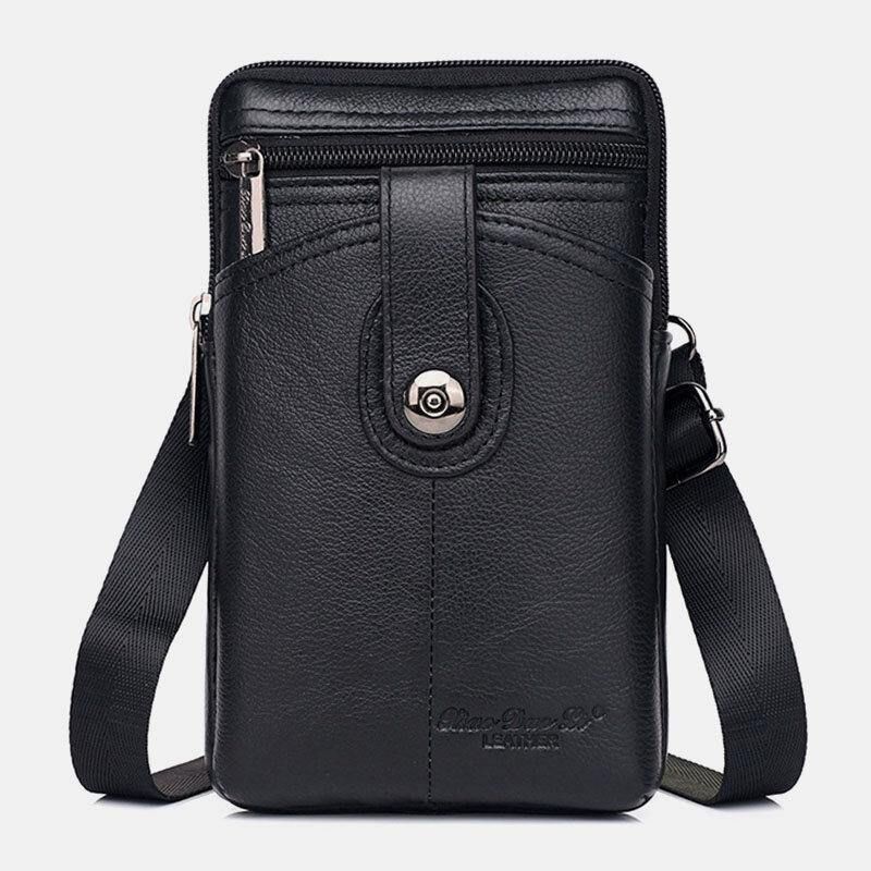 Męska Skórzana W Stylu Vintage Wielofunkcyjna 6.5-Calowa Torba Na Telefon Z Zamkiem Błyskawicznym Torba Crossbody Torba Na Talię