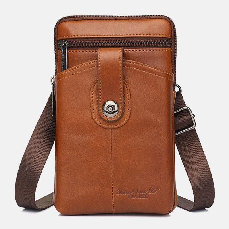 Męska Skórzana W Stylu Vintage Wielofunkcyjna 6.5-Calowa Torba Na Telefon Z Zamkiem Błyskawicznym Torba Crossbody Torba Na Talię