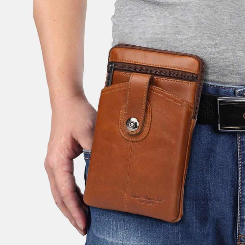 Męska Skórzana W Stylu Vintage Wielofunkcyjna 6.5-Calowa Torba Na Telefon Z Zamkiem Błyskawicznym Torba Crossbody Torba Na Talię