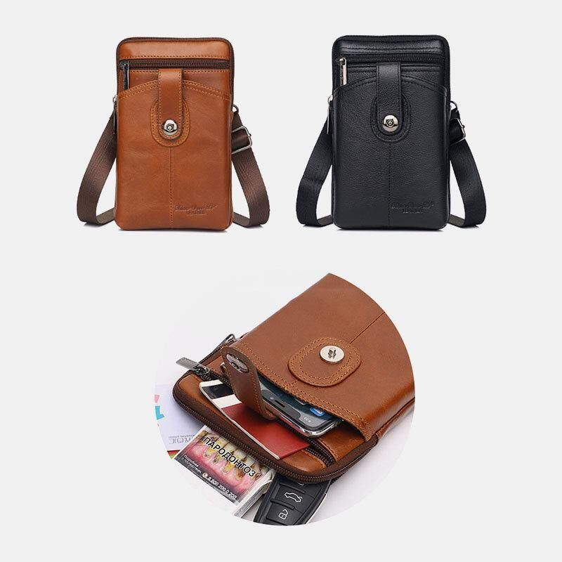 Męska Skórzana W Stylu Vintage Wielofunkcyjna 6.5-Calowa Torba Na Telefon Z Zamkiem Błyskawicznym Torba Crossbody Torba Na Talię