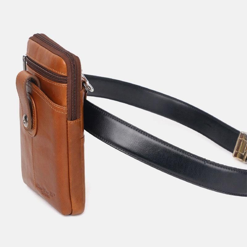 Męska Skórzana W Stylu Vintage Wielofunkcyjna 6.5-Calowa Torba Na Telefon Z Zamkiem Błyskawicznym Torba Crossbody Torba Na Talię