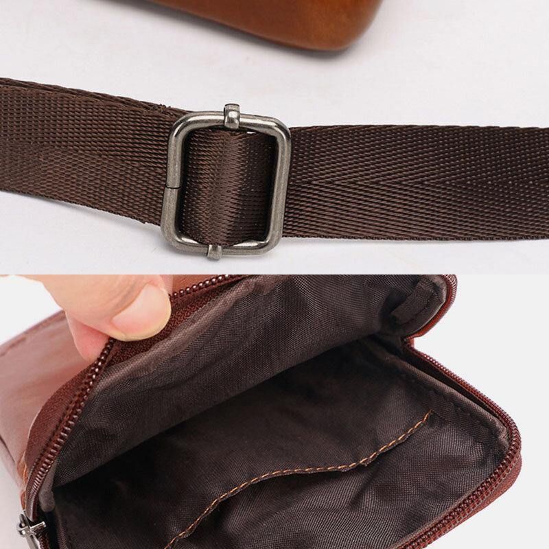 Męska Skórzana W Stylu Vintage Wielofunkcyjna 6.5-Calowa Torba Na Telefon Z Zamkiem Błyskawicznym Torba Crossbody Torba Na Talię