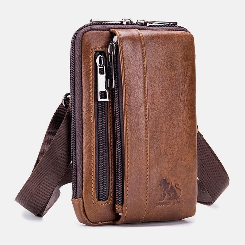 Męska Skórzana Wielofunkcyjna Torba W Stylu Vintage Codzienne 6.5 Cala Na Telefon W Talii Torba Na Ramię Crossbody Bag