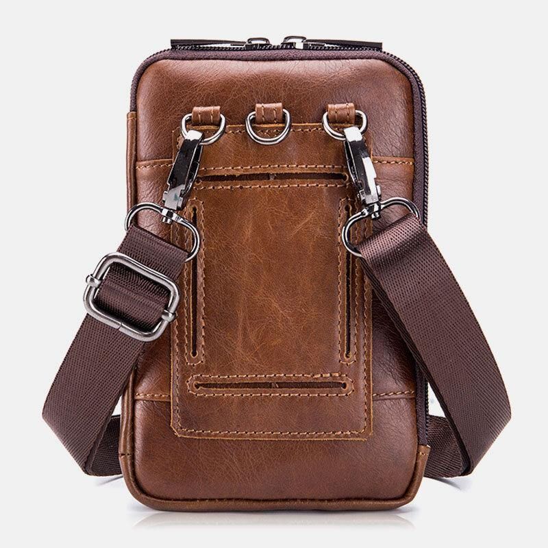 Męska Skórzana Wielofunkcyjna Torba W Stylu Vintage Codzienne 6.5 Cala Na Telefon W Talii Torba Na Ramię Crossbody Bag