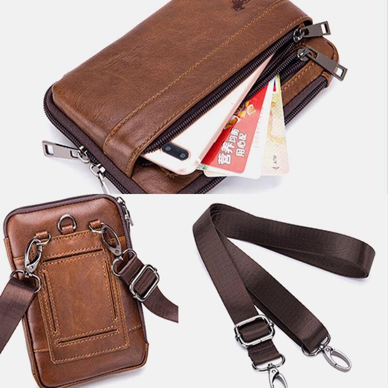 Męska Skórzana Wielofunkcyjna Torba W Stylu Vintage Codzienne 6.5 Cala Na Telefon W Talii Torba Na Ramię Crossbody Bag