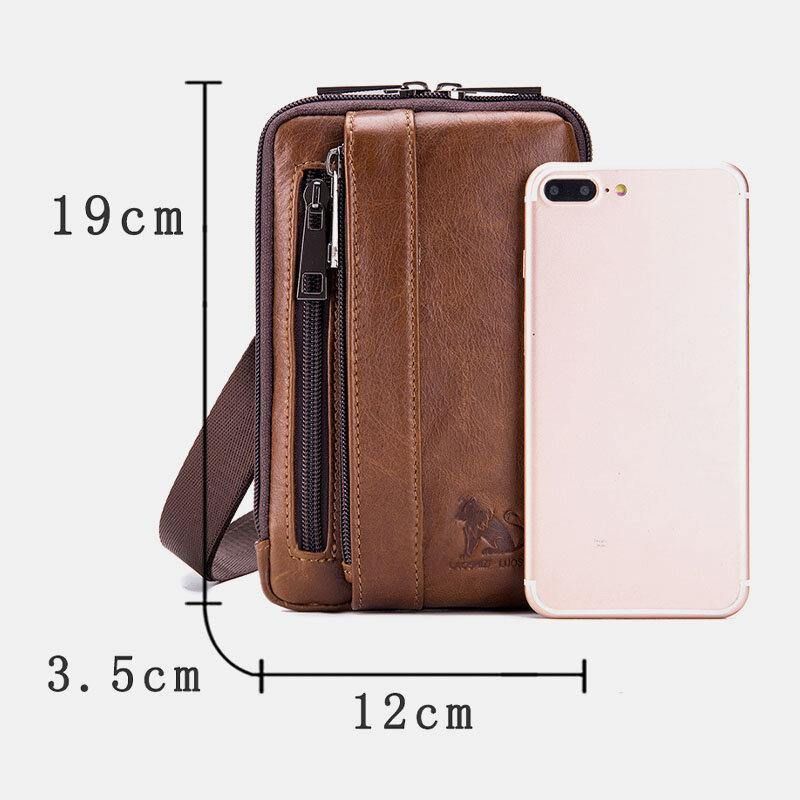 Męska Skórzana Wielofunkcyjna Torba W Stylu Vintage Codzienne 6.5 Cala Na Telefon W Talii Torba Na Ramię Crossbody Bag