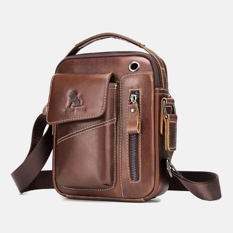 Męska Torba Na Ramię Z Prawdziwej Skóry Odporna Na Zużycie Z Wieloma Kieszeniami W Stylu Vintage Crossbody Bag