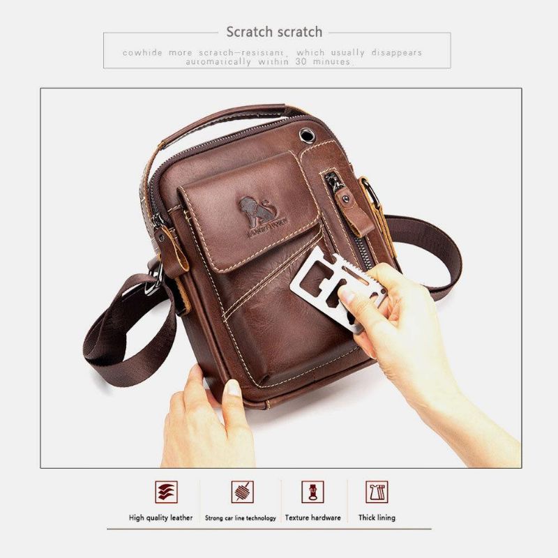 Męska Torba Na Ramię Z Prawdziwej Skóry Odporna Na Zużycie Z Wieloma Kieszeniami W Stylu Vintage Crossbody Bag